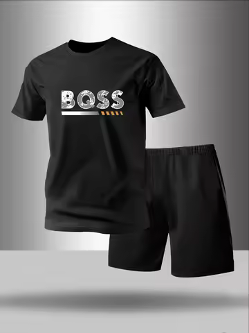 Two piece men's pajamas for spring summer autumn winter short sleeved shorts fashionable letter patt