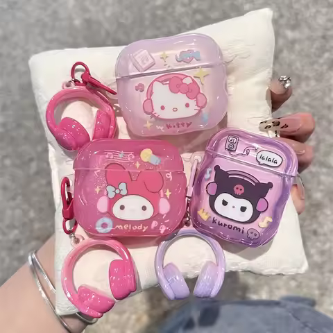 Cartoon Kitty Melody Kuromi Earphone Cases For AirPods 4 3 2 1 TPU Charging Headphone Cases For Airp