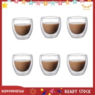 [Redpowderyan.] 6PCS Clear Double Wall Glass Coffee Mugs Insulated Layer Cups Set for Bar Tea Milk J