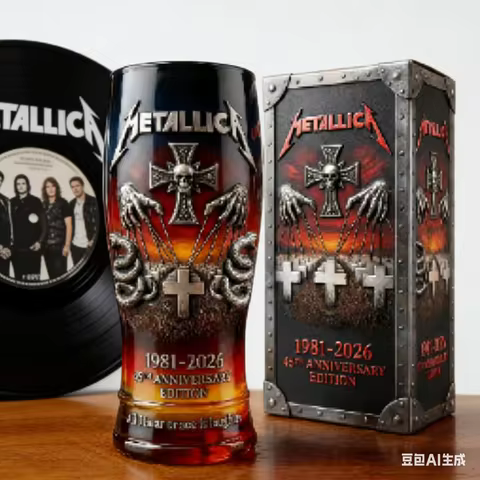 Metallica 45th Anniversary 3D Embossed Blue Beer Glass, Heavy Metal Rock Collectible Cup