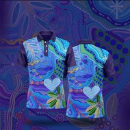 Original Art Shirt, Blue Dot Painting Design, Short Sleeve Casual Polo for Men and Women, Aboriginal
