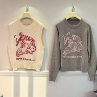 GANNI Soft Waxy Wool Autumn/Winter Round Neck Rabbit Motif Sweater