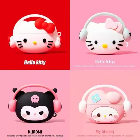 For Airpods 1 2 3 4 Pro Pro 2 Pro 3 Hello Kitty Kuromi Melody Listen To Music Silicone Earphone Case