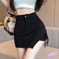 ✦Ready Stock✦ celana kulot wanita perempuan Summer 2023 Plus Size Fat mm Irregular Skirt Women's High Waist Tie Black Short Skirt A-Line Hip Cukama