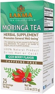 Lakma Wellness Moringa Oleifera Tea With Goji Berry Flavor - 25 Tea Bags (Caffeine Free, Gmo Free, Gluten Free, Dairy Free, Sugar Free &amp; 100% Natural, Decaf)