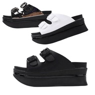 EPDavin Women's Open Toe Cushioned Platform Buckle Black Slippers Slides