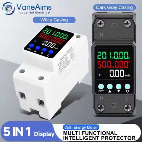 220V 5IN1 Display Voltage Current Protector 63A Adjustable Over/Under Voltage Overcurrent Protection