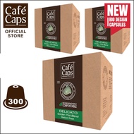 Nespresso Compatible Coffee Capsule Delicato - Cafecaps (3 Boxes X 100 Caps) | กาแฟแคปซูล ดอยตุง