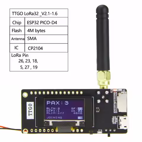 TTGO ESP32 - Paxcounter LoRa32 V2.1_1.6 version 433/868/915MHZ LoRa ESP-32 OLED 0.96 Inch SD Card Bl