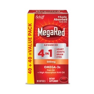 MegaRed Advanced 4 in 1 Omega-3 Fish Oil + Krill Oil, 80 Softgels (Pack of 2)