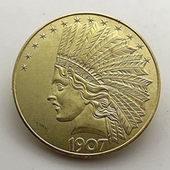 1907 Indian Dollars Brass Old Gold Medal Collectible Coins 35mm Craft Copper Gold Coins Commemorativ