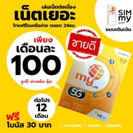 ถูกดี! สุดคุ้ม! (no.4)ซิมมาย สมัครเล่นเน็ตต่อเนื่อง 30วัน เพียง 100 บาท (2Mbps 15GB FUP 384kbps)*ลงท