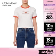 CALVIN KLEIN เสื้อยืดคอกลมแขนสั้นผู้หญิง Ringer T-shirt ทรง Baby tee รุ่น 47B808G RN6 - สีขาว-ส้ม