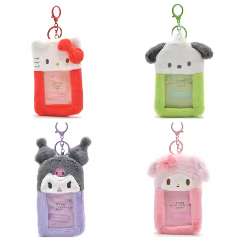 Sanrio Plush Photocard Holder HelloKitty Pochacco Kuromi MyMelody Cute Cartoon Fluffy Keychain Card 