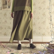 墨綠撞色不規則長裙