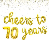 Cheers to 70 Years Banner 16 Inch Gold Foil 70th Birthday Balloon Decorations for Him/Her 50th Birth
