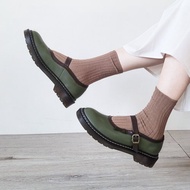 真皮 馬丁瑪莉珍鞋 馬丁鞋 - 顯白軍綠色 女鞋皮鞋