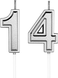 14th & 41st Birthday Candles, Silver Number 14 41 Candle for Cake Decoration on Birthday Party or An