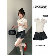 Korean College Style Outfit Set 2025 | Polo Top & Pleated Skirt | Y2K Aesthetic School Uniform [Fash