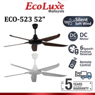ECOLUXE ECO-523 52" DC Motor with 6 Speeds Remote Control Ceiling Fan 5 Blades Kipas Siling ECO-523 
