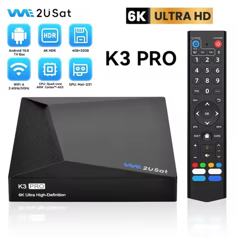 We2uSat K3 Pro+ 6K HDR Android10 TV Box H.265 10bit Build in WiFi-6 2.4GHz/5GHz+BT 5.0,4GB+32GB Comp