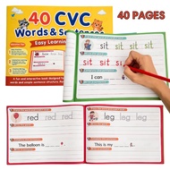 40 Pages Phonics CVC Words & Sentences Workbook for Kids English Vocabulary Spelling Practice Book