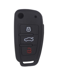 1 件黑色矽膠汽車鑰匙套,防摔設計,適用於audi A3 A4 A5 A6 A7 Q3 Q5 S6 B6 B7 B8 C6 Tt 8p 8v 8l Rs3 S3 系列附 3 個按鈕