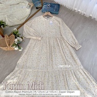 YUNIN MIDI DRESS FLOWER COTTON RAYON PREMIUM FRONT ZIPPER COMFORTABLE BY MOELA