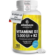 D3 K2 Dosis D3 5000 IU + K2 (MK7) 180 Tablet untuk Sistem Imun B Tanpa Bahan Tambahan Kualiti Jerman