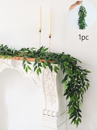 1入人造鳳尾藤藤蔓,用於家居、臥室、壁爐、婚禮裝飾,藤葉供蠟燭座裝飾
