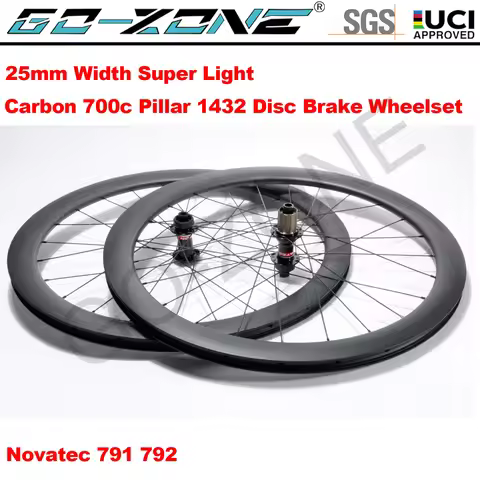 Super Light Clincher Tubeless Carbon Wheelset Disc Brake 700c Novatec 791 792 Pillar 1432 Carbon Roa