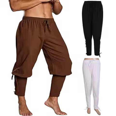 Men Pants Vintage Pirate Pants Men Viking Cosplay Elastic Medieval Gothic Cropped Pants Pirate Costu