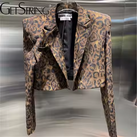 gestring Women Blazer 2024 Autumn Leopard Printed Long Sleeve Short Ladies Blazer Coat Fashion All M
