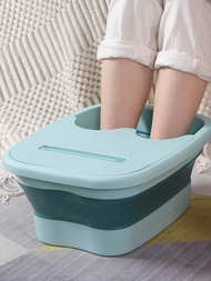 1個可摺疊的足浴桶,足部按摩工具,足浴按摩器,適用於家庭、旅行、學生宿舍,隔熱,帶有蓋子,方便旅行