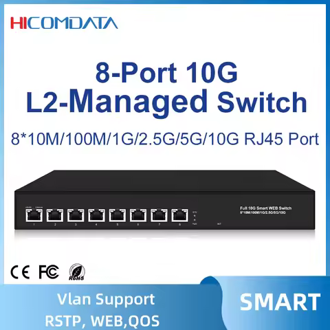 HICOMDATA L2- 8 Ports 10g Switch Ethernet 10gb Internet Desktop Network Managed Switch For Cameras