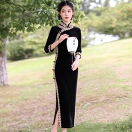 Improved Cheongsam/Dress/Long Cheongsam/Retro/Chinese Style/Spring New Style Old Shanghai Black Velvet Cheongsam