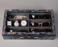 螺鈿鑲嵌高級太陽眼鏡收納架 墨鏡收納 木製首飾盒 松鶴紋
