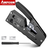 AMPCOM RJ45 Crimper CAT7 Crimping Tool สำหรับผ่าน RJ11 RJ45 Connector CAT6 CAT5E Modular ปลั๊ก Wire Stripper Cutter