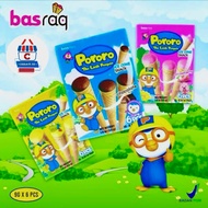 Basraq Pororo The Little Pengiun - Ice Cone Snack - Cone Shape Wafer With Flavor Cream All Variants 54g (isi 6bks @9g)