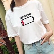 MONDAY BATTERY 男女短袖T恤 白色 星期一電池電量沒電