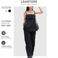 LAHSTORE 2-piece linen shirt with pleated chest and flared shape A2D03 (Black)