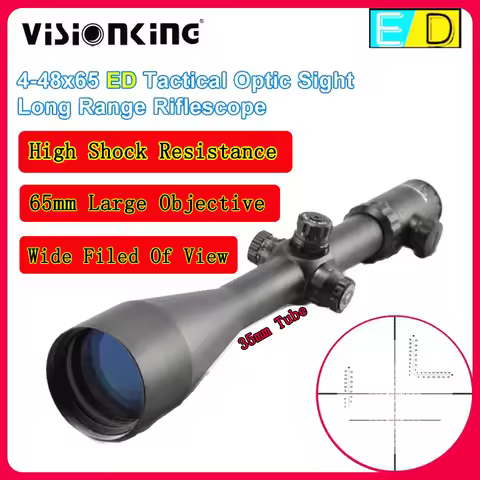 Visionking Wide Field Of View 4-48x65 ED Lens Hunting Riflescope 35mm Tube Illuminated Long Range Ta