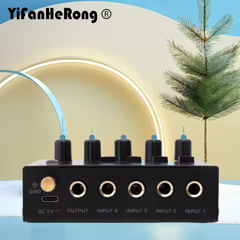 Professional Sound Mixer 4 Channel Mixer Stereo RCA Output Mixer Mini Low Noise Sound Mixer