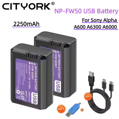 NP-FW50 NPFW50 NP FW50 Battery with USB-C Input for Sony Alpha A6500 A6300 A6000 A5000 NEX-3 A7 A7RI