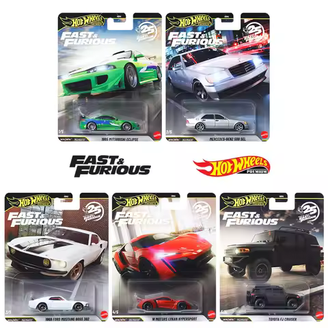 Hot Wheels Premium HNW46 Fast & Furious,Mitsubishi Eclipse Benz 500 Lykan FJ Cruiser,1:43 Diecast Co