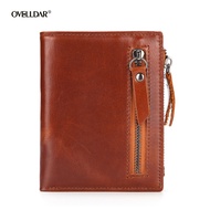 Tqdrgin85kc Genuine leather men's short wallet, multifunctional zipper pack, oil wax cowhide wallet Wallets