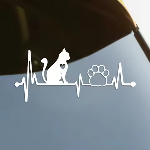 Cat Heartbeat Lifeline Pet Paw Die-Cut Vinyl Decal Car Sticker Waterproof Auto Decors on Car Body Bu