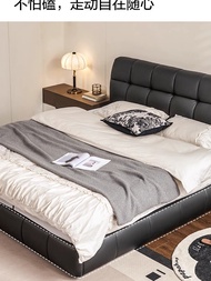 Leather Bed Genuine Master Bedroom High End Lawrence Black Foam Floor To Ceiling Meter Bed Frame Fur