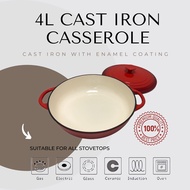 4L Enamel  Cast Iron Casserole Pot Red Round Dutch Oven Hot Pot Periuk Masak Dapur Induction Oven Sa