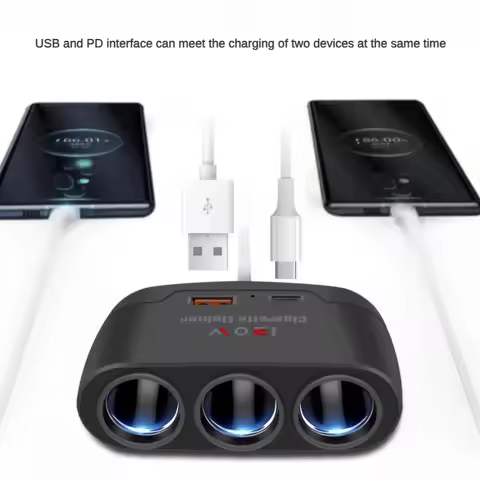 3 in 1 USB Type C Socket 120W Car Cigarette Lighter Splitter 12V 24V Fast Charger Phone Power Adapte
